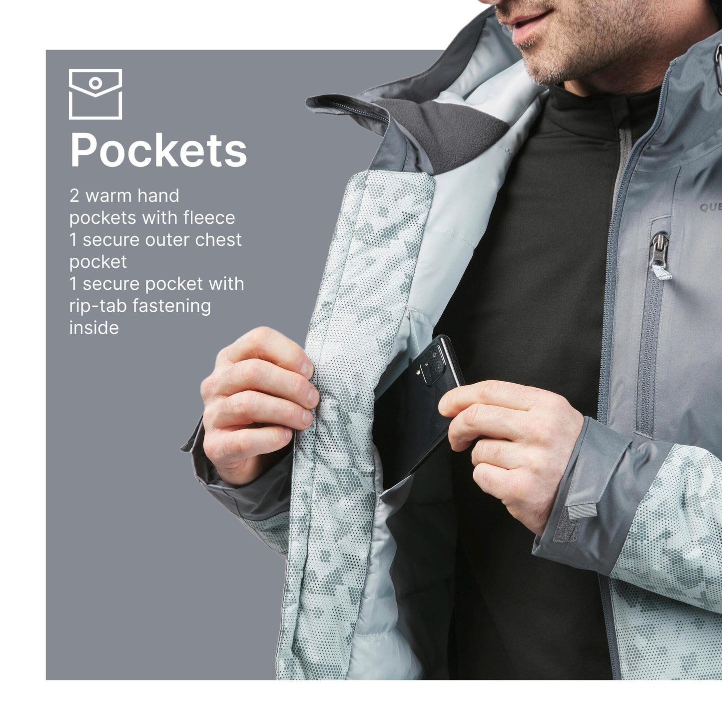 Men’s Waterproof Winter Hiking Jacket Comfortable Upto-10°C - NH500 Warm Grey